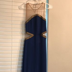 Blue and Gold Sheer Backless Gown